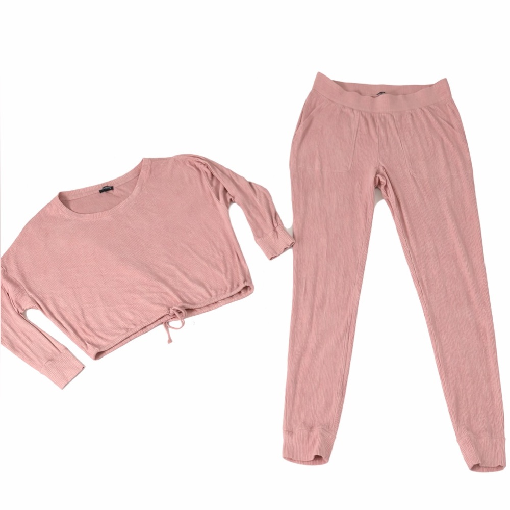 Express Pink Ribbed Loungewear Set - Top & Joggers